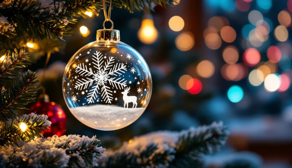 Boule de Noël en verre gravée au laser avec flocon de neige