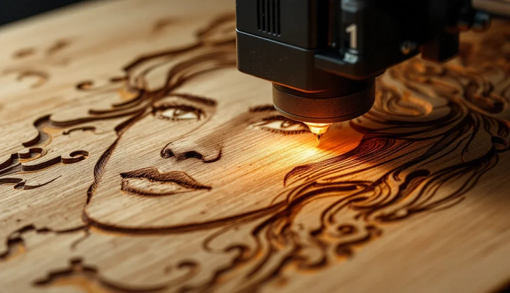 Gravure laser photo sur bois, détails précis et texture naturelle
