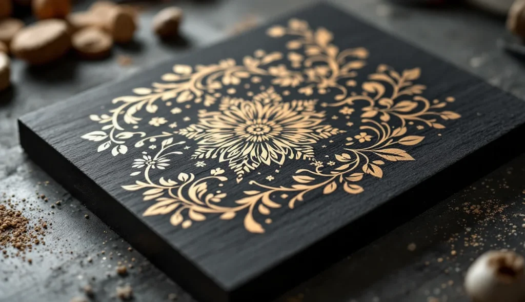 Gravure laser sur ardoise avec motifs élégants et contrastés