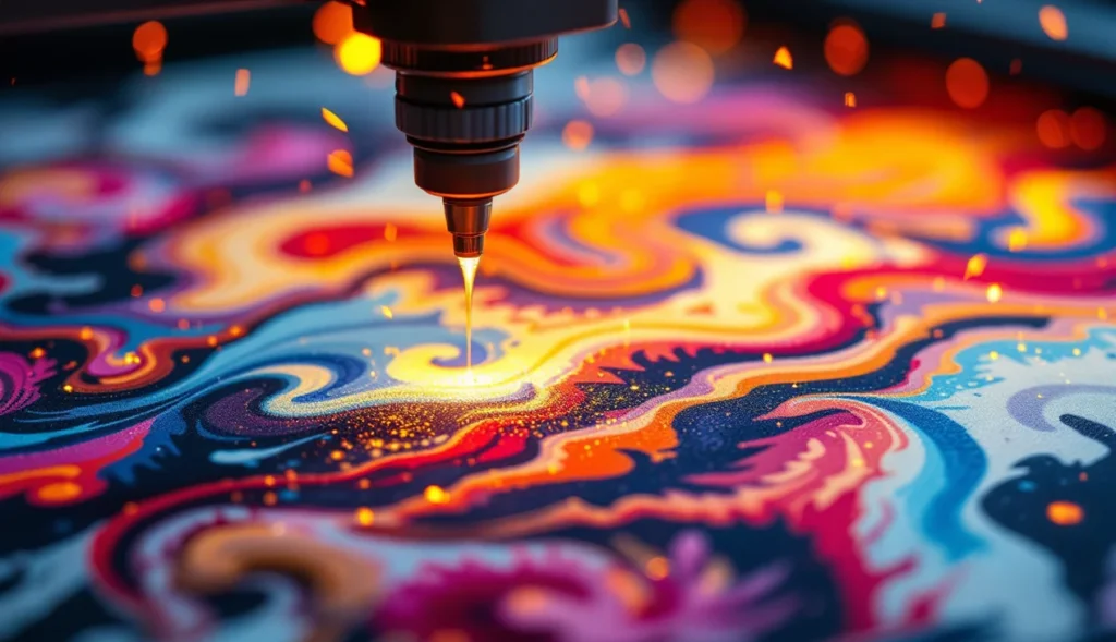 Gravure laser sur toile en cours, montrant précision et créativité