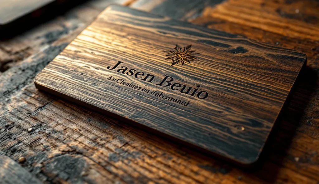 Carte de visite gravée au laser en bois et métal, design élégant