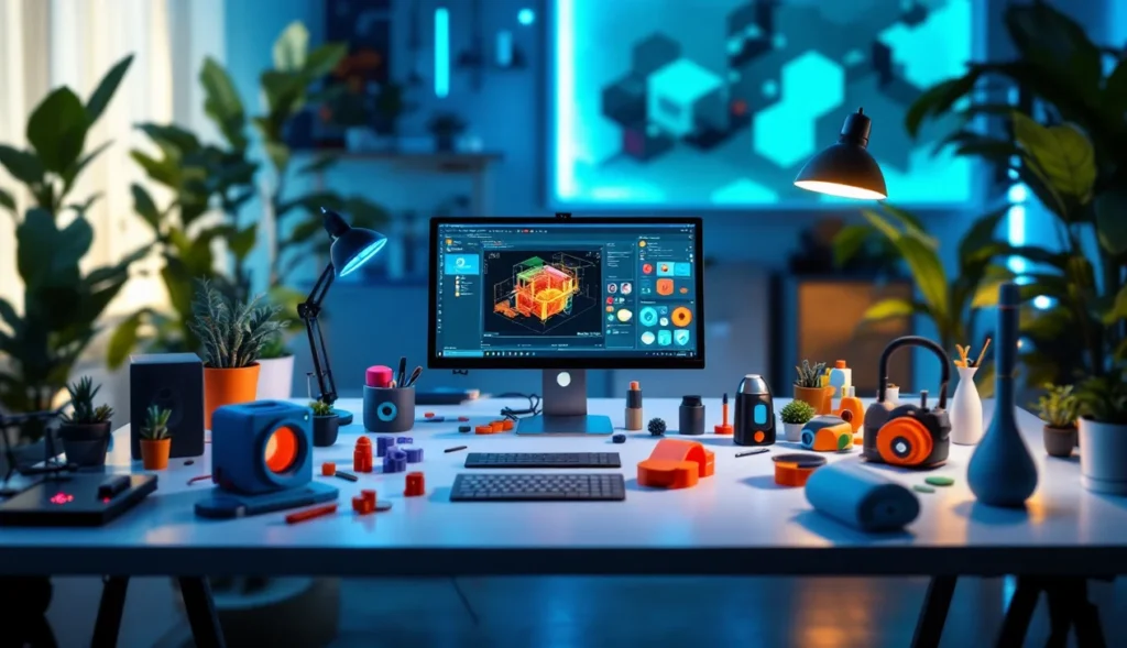 Logiciel d'impression 3D sur ordinateur avec prototypes imprimés