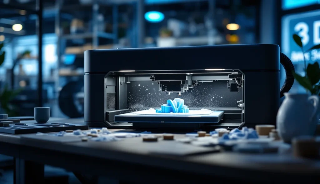 Imprimante 3D en fonctionnement, illustrant le processus de fabrication additive