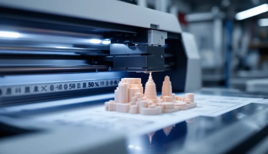 Imprimante 3D grand format en action avec impression d'un objet volumineux