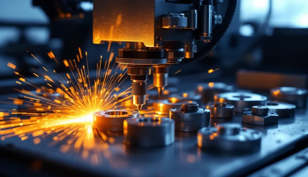 Imprimante 3D métal en fonctionnement, illustrant la fabrication additive de pièces métalliques.