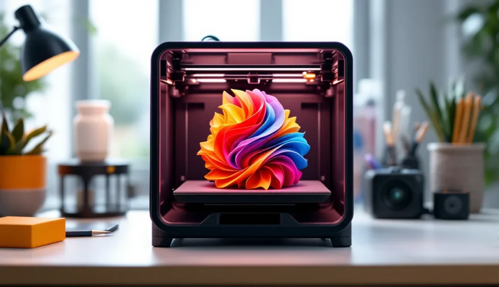 Imprimante 3D multi couleur en fonctionnement avec impression colorée