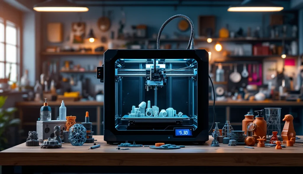 Imprimante 3D professionnelle en action dans un atelier moderne