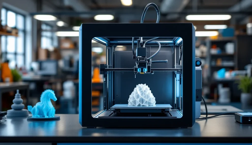 Imprimante 3D et scanner 3D en action dans un atelier moderne