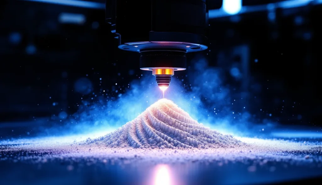 Impression 3D frittage de poudre SLS avec laser en action