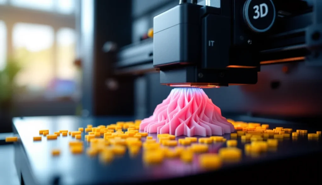 Imprimante 3D double extrusion en fonctionnement avec filaments colorés