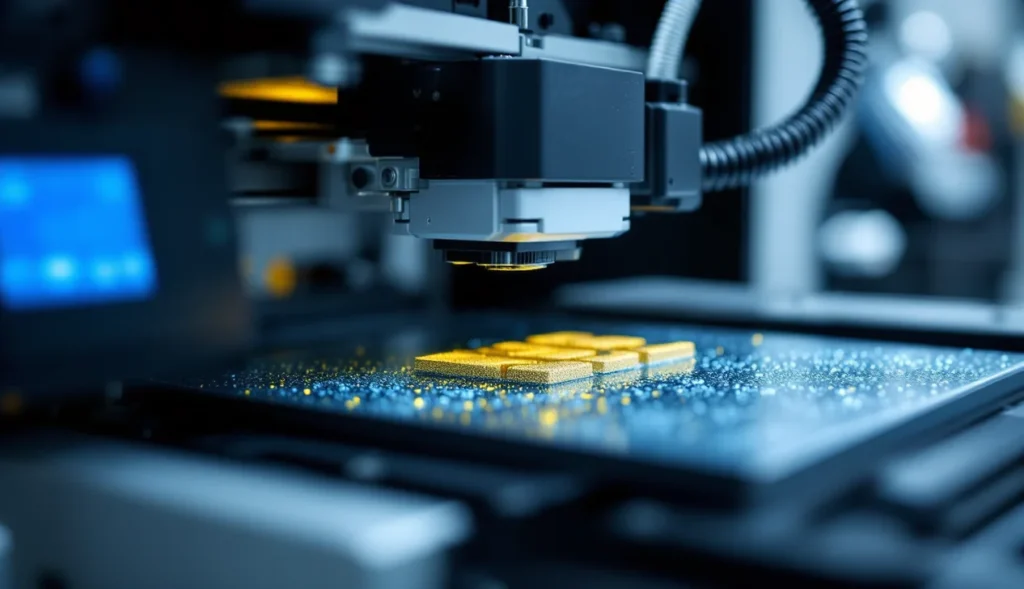 Imprimante 3D haute précision en fonctionnement avec pièce détaillée